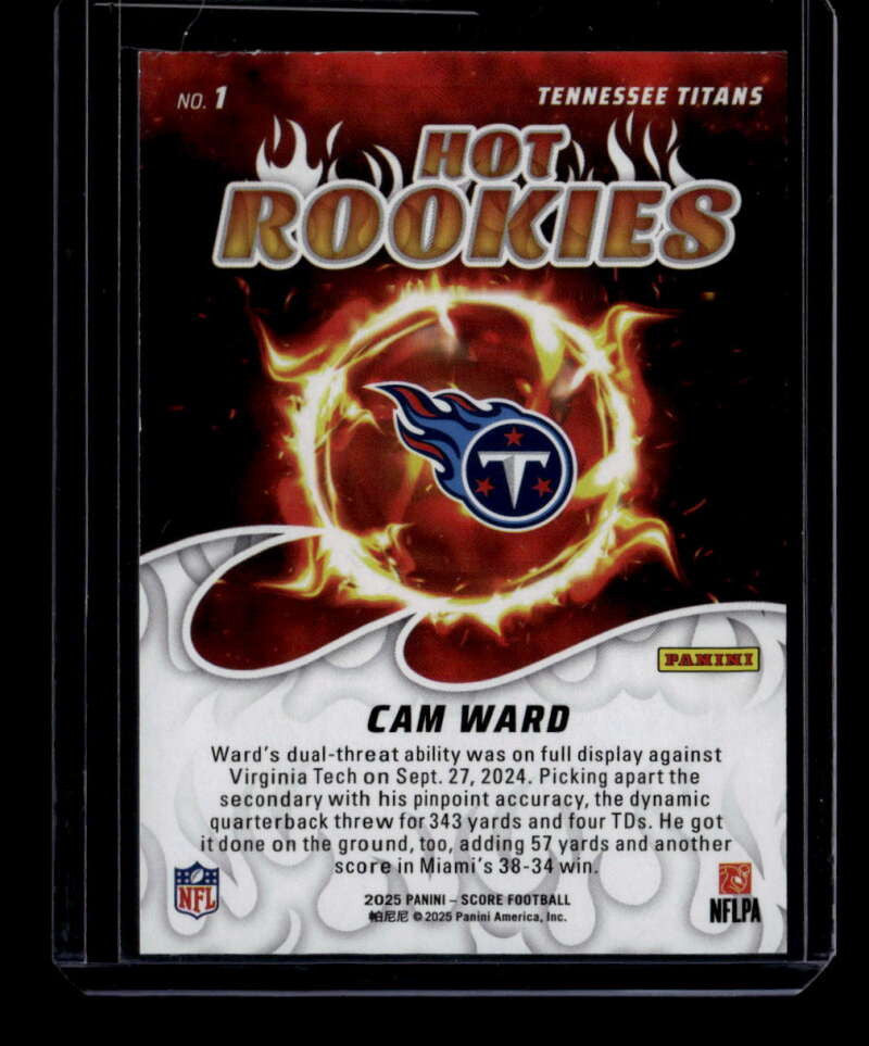 SOLD 175809 2025 Score Hot Rookies Artist's Proof 1 Cam Ward Rookie 15/35