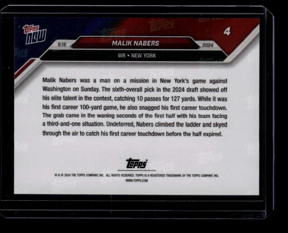 2024 Topps Now Blue 4 Malik Nabers Rookie 49/49