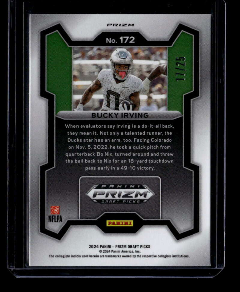 DELETE 175812 2024 Panini Prizm Draft Picks Prizms Mojo Refractor 172 Bucky Irving RC 17/25