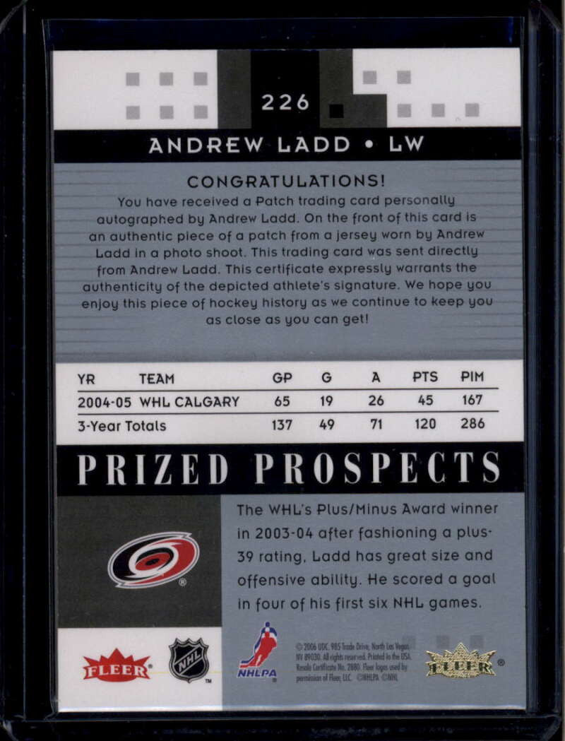 2005-06 Hot Prospects 226 Andrew Ladd Rookie Patch Auto 192/349