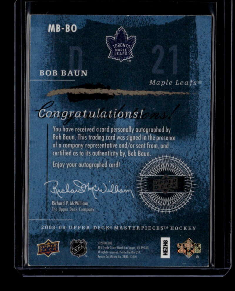 2008-09 UD Masterpieces Brushstrokes Brown MBBO Bob Baun Auto