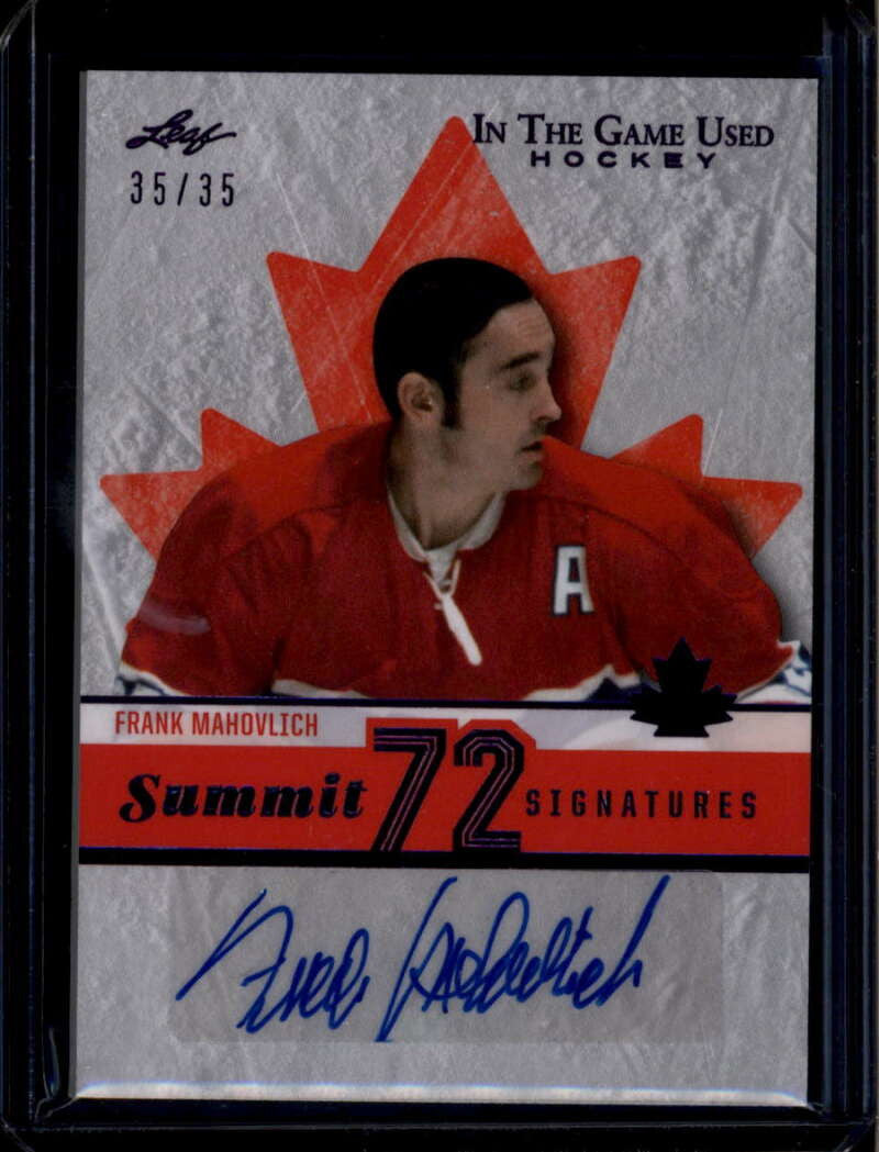 2022-23 ITG Used Summit '72 Signatures Purple s72fm1 Frank Mahovlich Auto 35/35