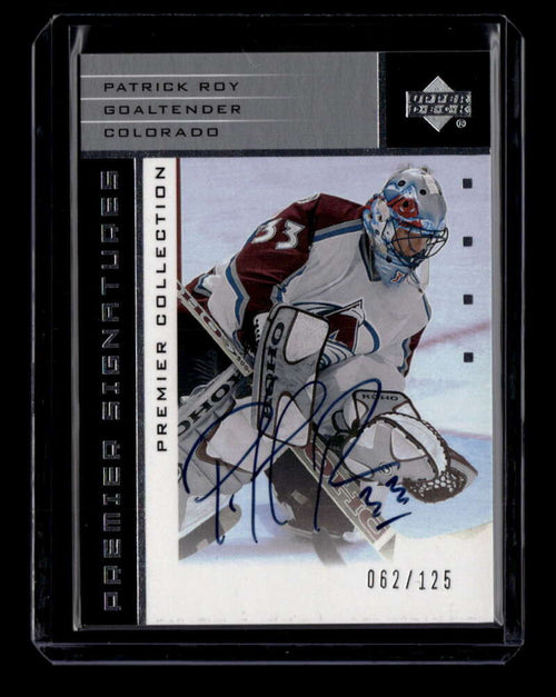 2002-03 UD Premier Collection Signatures Silver SPR Patrick Roy Auto 62/125