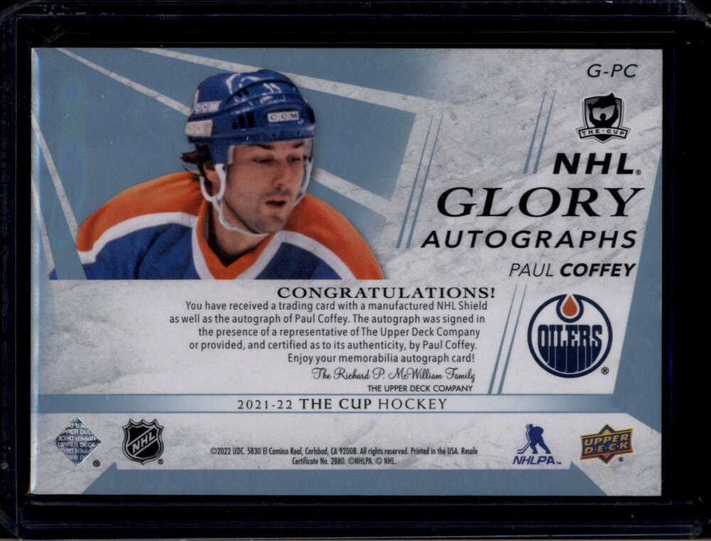 2021-22 The Cup NHL Glory Autographs GPC Paul Coffey Auto 9/10