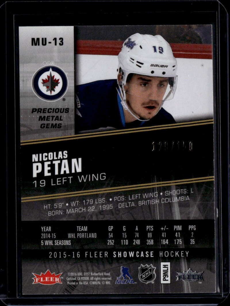 2015-16 Fleer Showcase Universe Precious Metal Gems Red Nicolas Petan RC 129/150