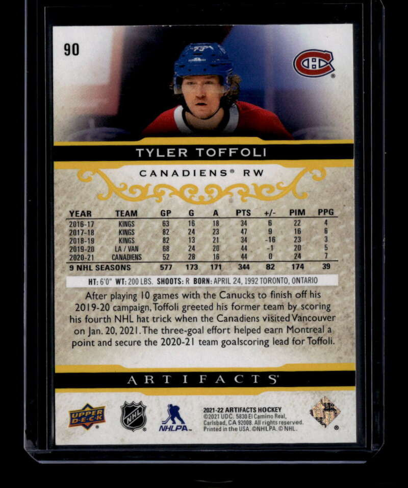 2021-22 Artifacts Yellow 90 Tyler Toffoli 3/50