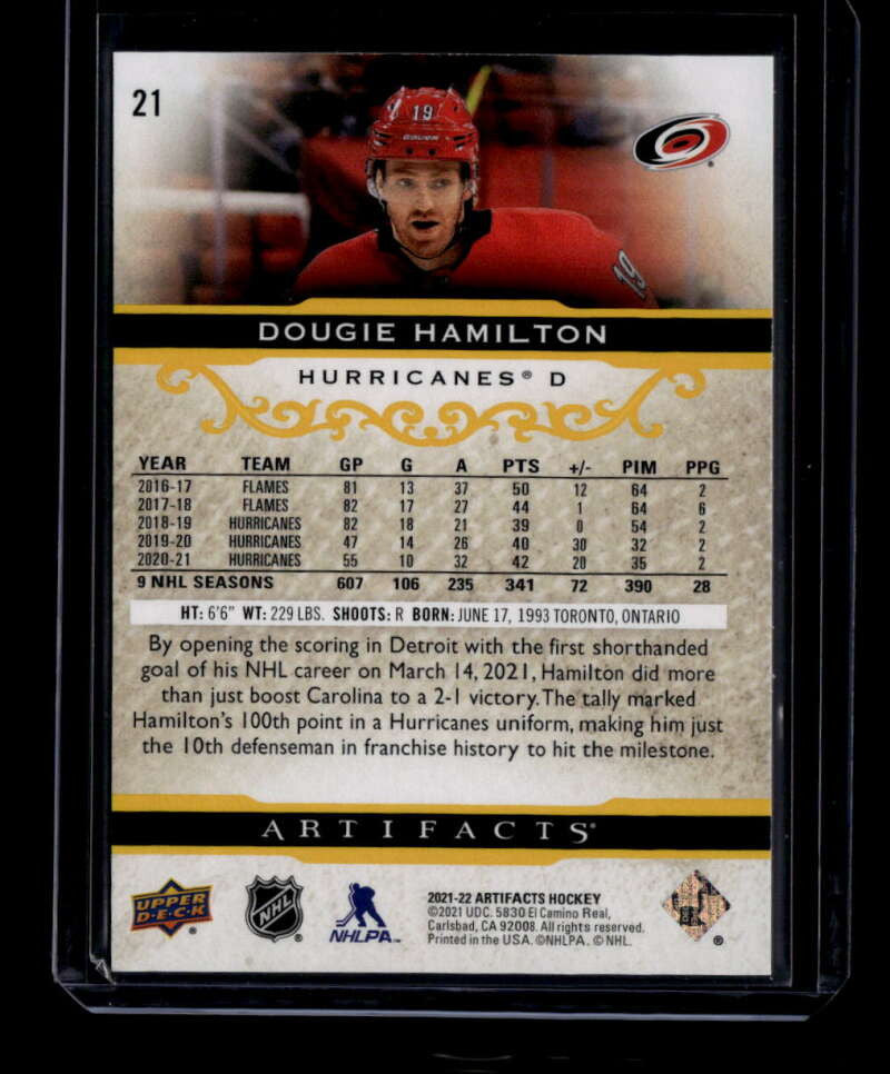 2021-22 Artifacts Yellow 21 Dougie Hamilton 40/50