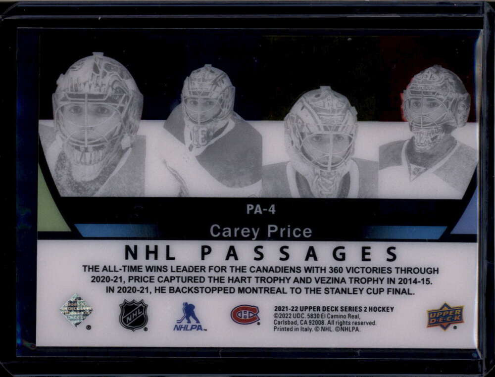 2021-22 Upper Deck NHL Passages pa4 Carey Price