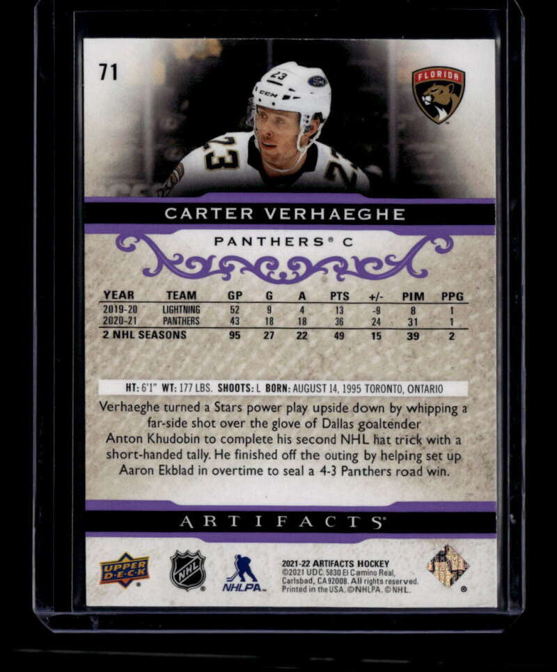 2021-22 Artifacts Purple 71 Carter Verhaeghe 12/25
