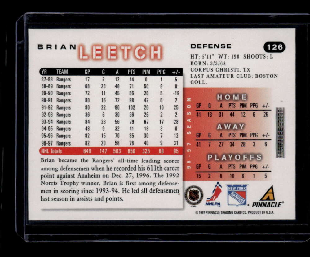1997-98 Score Artist's Proofs 126 Brian Leetch
