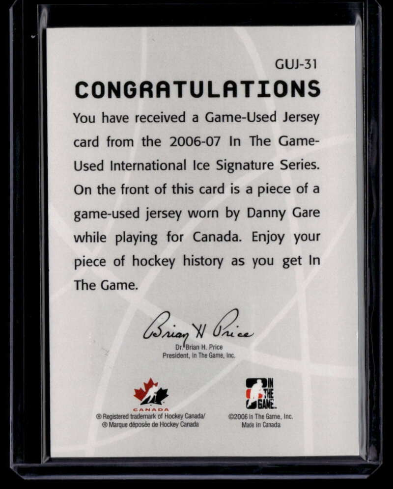 2006-07 ITG International Ice Jerseys guj31 Danny Gare Team Canada Jersey /100