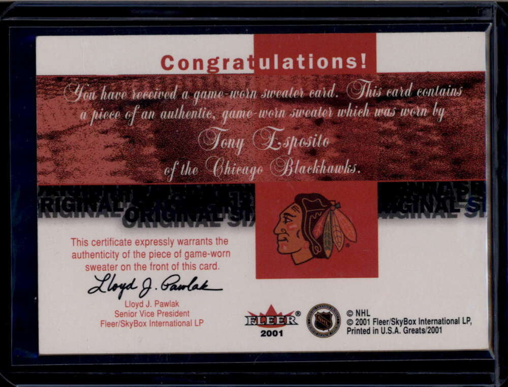 2001-02 Greats of the Game Jerseys 2 Tony Esposito Jersey Original Six Sweater