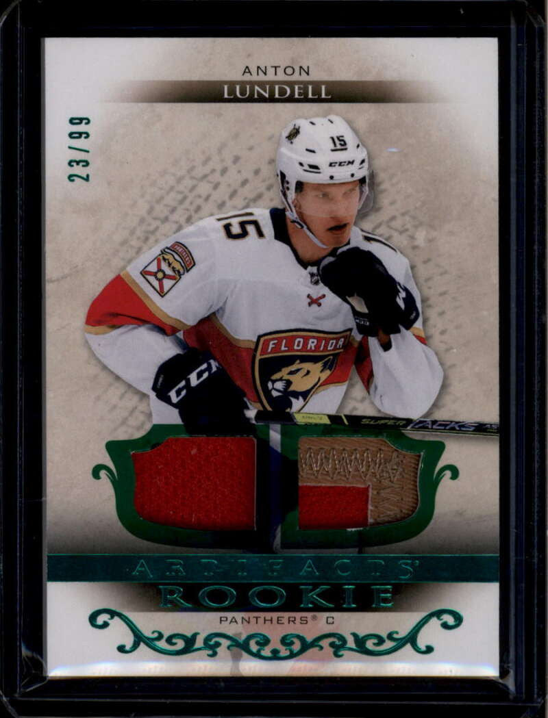 2021-22 Artifacts Materials Emerald IV Anton Lundell RC Dual Jersey Patch 23/99