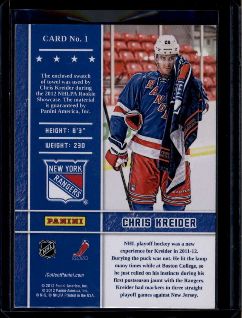 SOLD 175885 2012-13 Panini Tools of the Trade Materials Chris Kreider Black Friday RC Towel