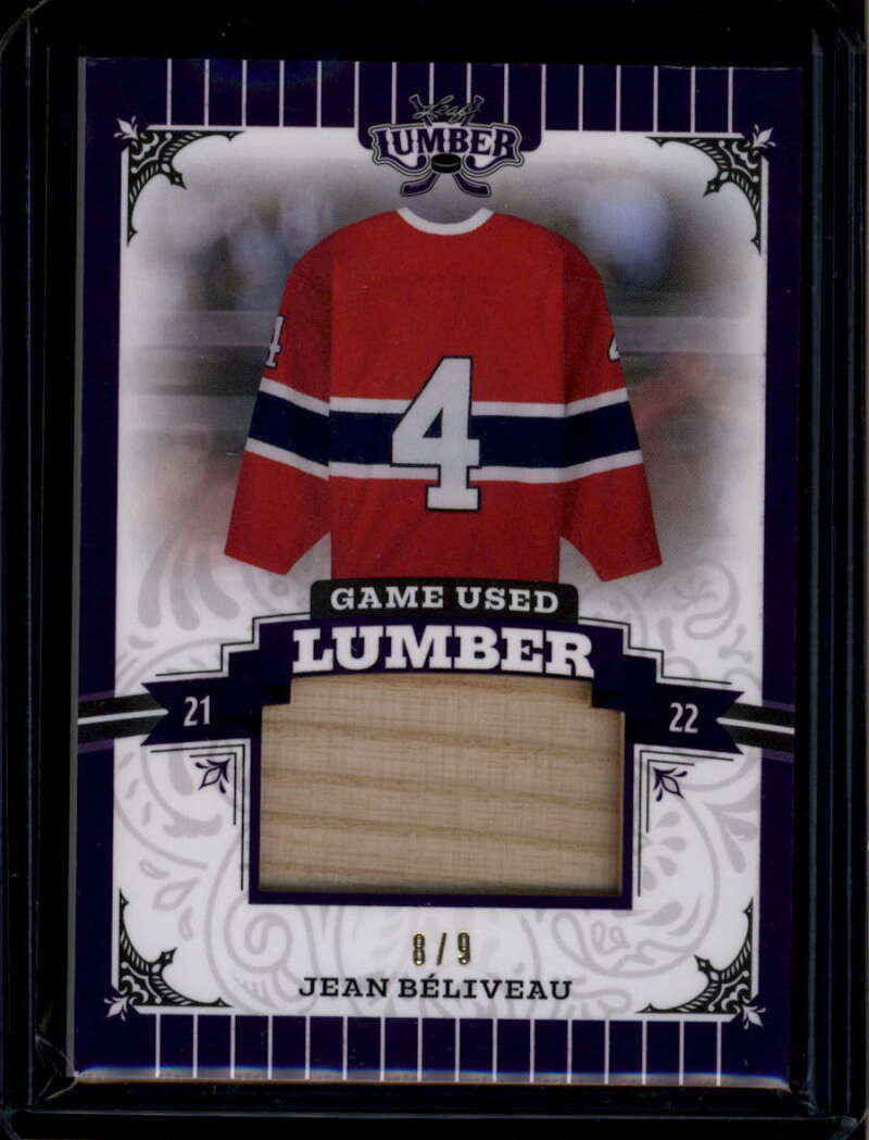 2021-22 Leaf Lumber Game Used Lumber Purple guljb1 Jean Beliveau Stick 8/9