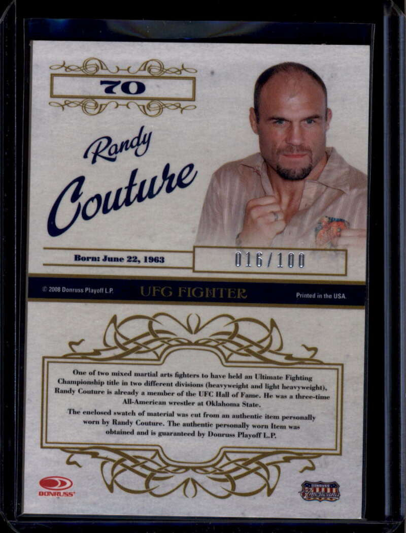 2008 Americana Celebrity Cuts Century Material Randy Couture Shirt Relic 16/100