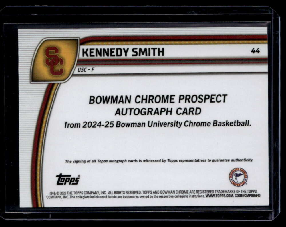 2024-25 Bowman Chrome U Autographs Blue Refractor Kennedy Smith RC Auto 21/150
