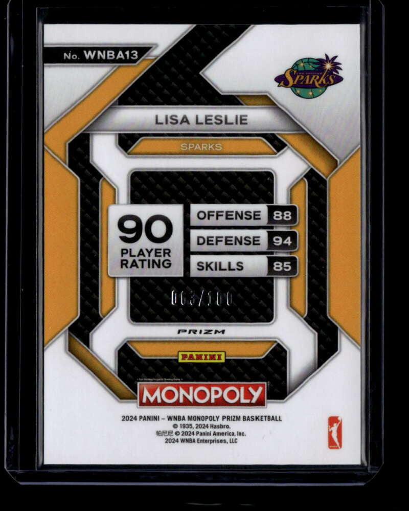 2024 Panini Prizm Monopoly WNBA Millionaire Shimmer Red wnba13 Lisa Leslie /100