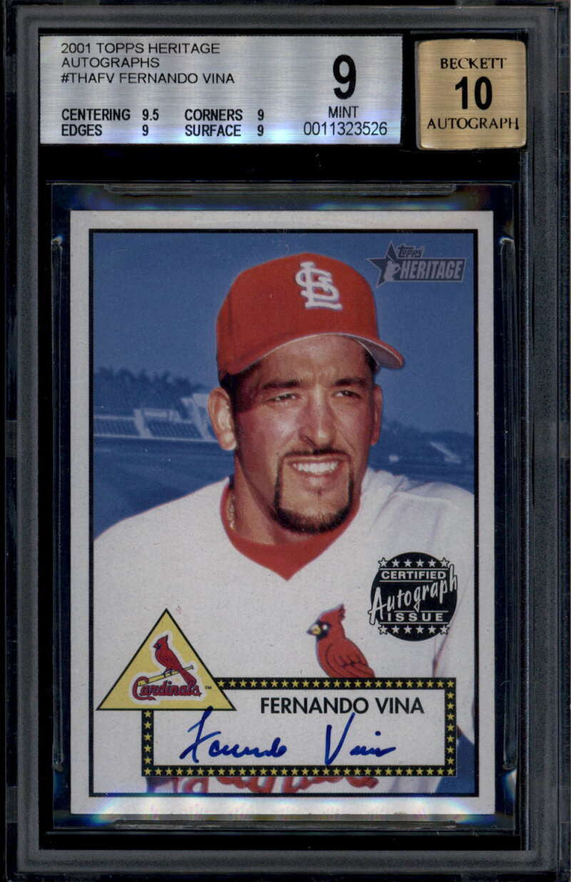2001 Topps Heritage Autographs THAFV Fernando Vina Auto BGS 9 MINT 10