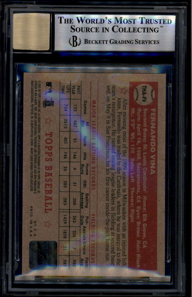 2001 Topps Heritage Autographs THAFV Fernando Vina Auto BGS 9 MINT 10