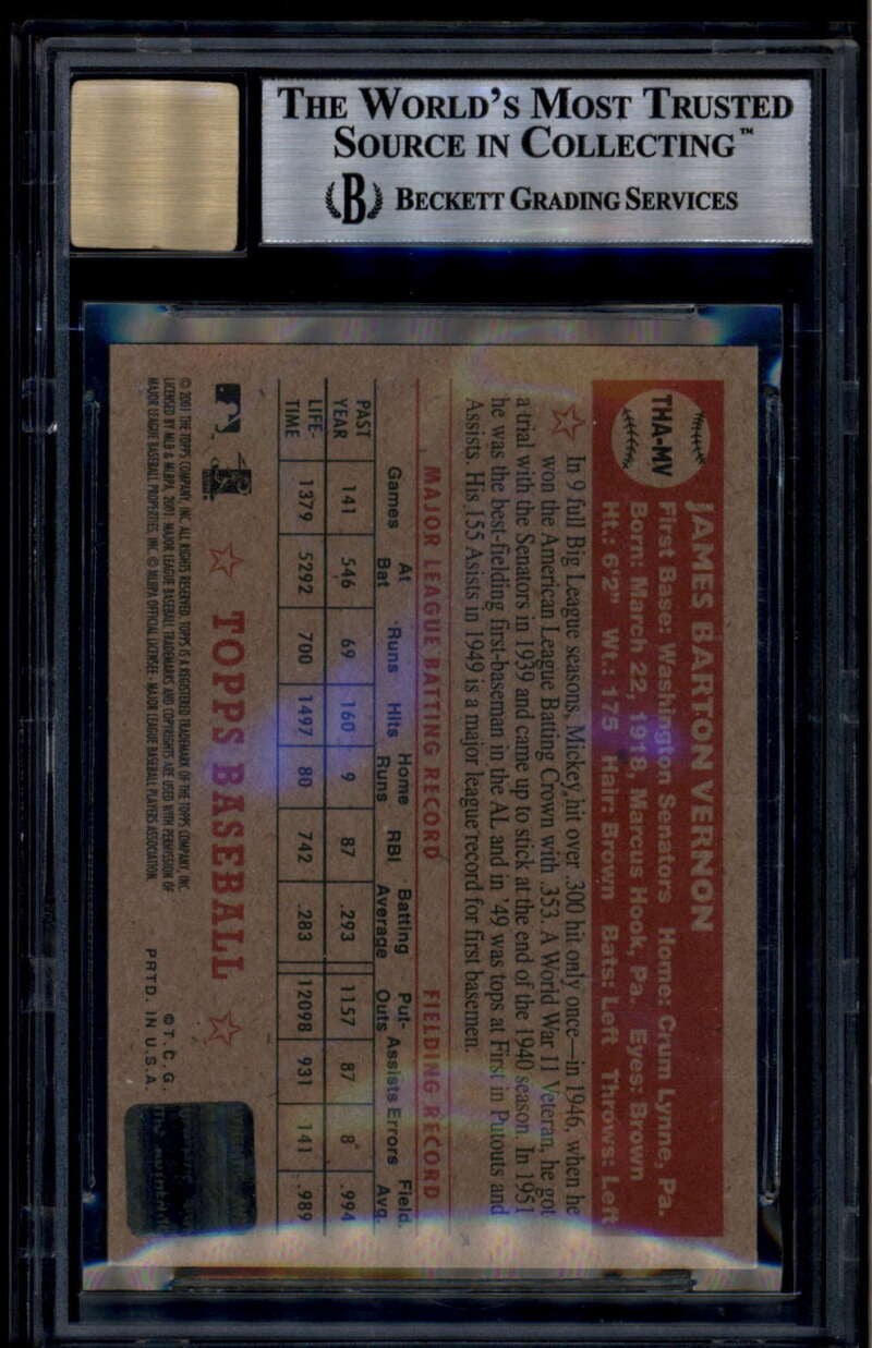 2001 Topps Heritage Autographs THAMV Mickey Vernon Auto BGS 8.5 NM-MT+ 10