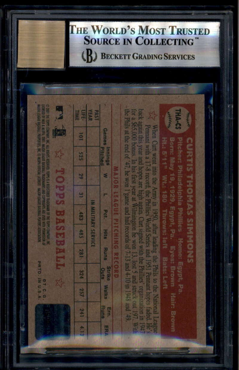 SOLD 175934 2001 Topps Heritage Autographs THACS Curt Simmons Auto BGS 9 MINT 10