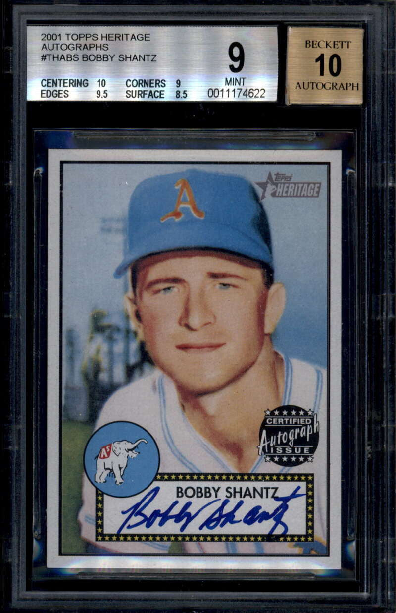 SOLD 175937 2001 Topps Heritage Autographs THABS Bobby Shantz Auto BGS 9 MINT 10