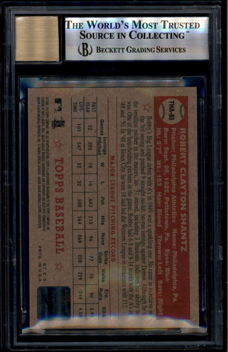 SOLD 175937 2001 Topps Heritage Autographs THABS Bobby Shantz Auto BGS 9 MINT 10