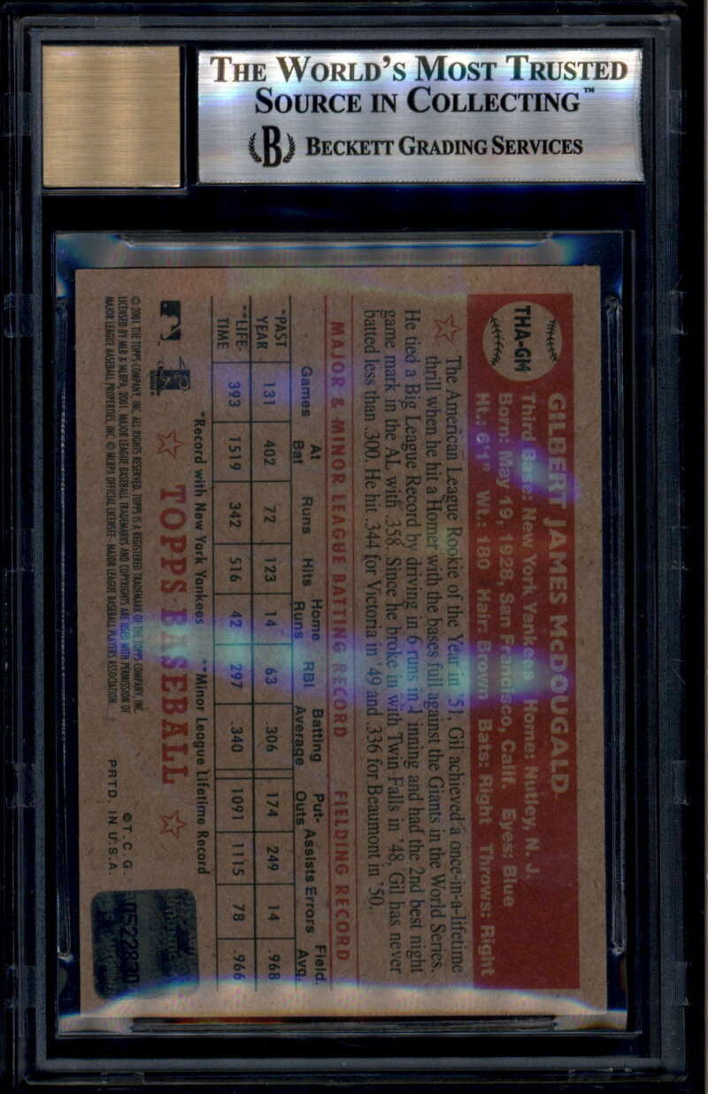 2001 Topps Heritage Autographs THAGM Gil McDougald Auto BGS 9 MINT 9