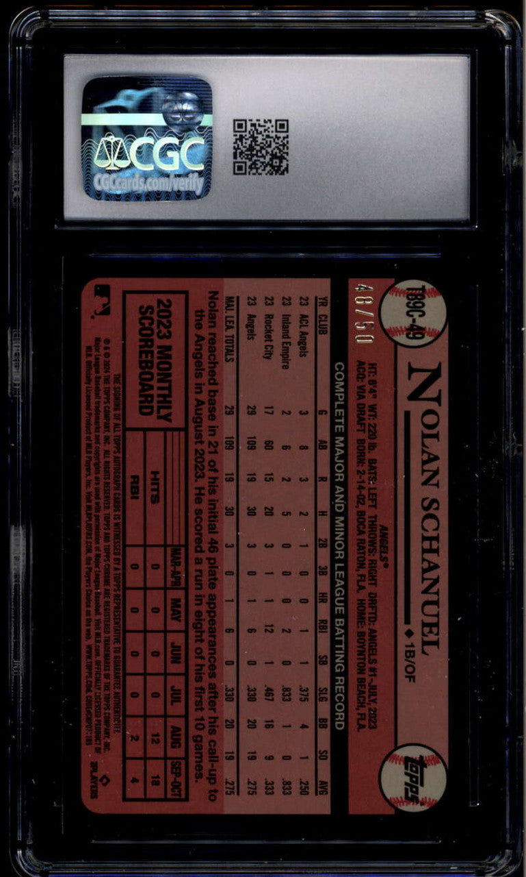 2024 Topps 89 Silver Pack Chrome Gold Refractor Nolan Schanuel RC Auto 50 CGC 10
