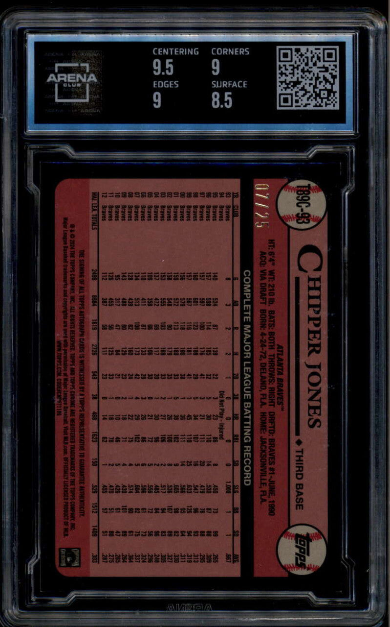 2024 Topps 89 Silver Pack Chrome Orange Refractor Chipper Jones Auto /25 ARENA 9