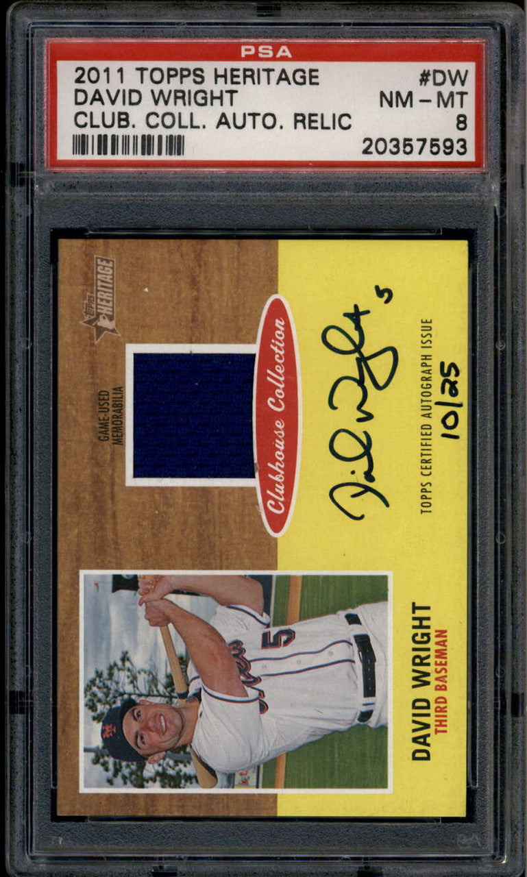 2011 Topps Heritage Clubhouse Collection David Wright Jersey Auto 10/25 PSA 8
