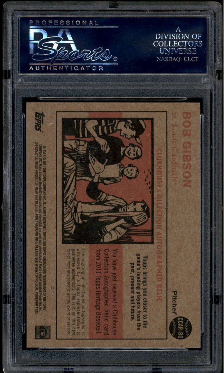 2011 Topps Heritage Clubhouse Collection Relic Bob Gibson Jersey Auto 7/25 PSA 8