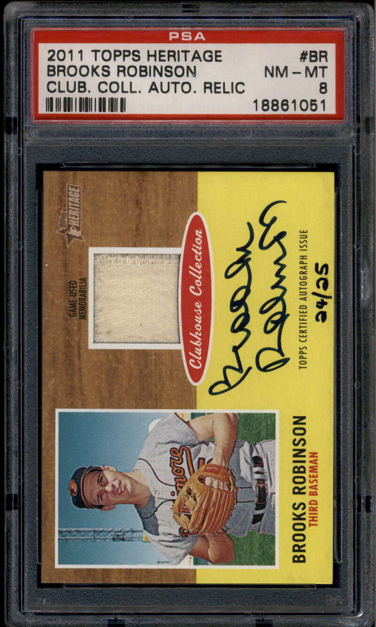 2011 Topps Heritage Clubhouse Collection Brooks Robinson Jersey Auto 24/25 PSA 8