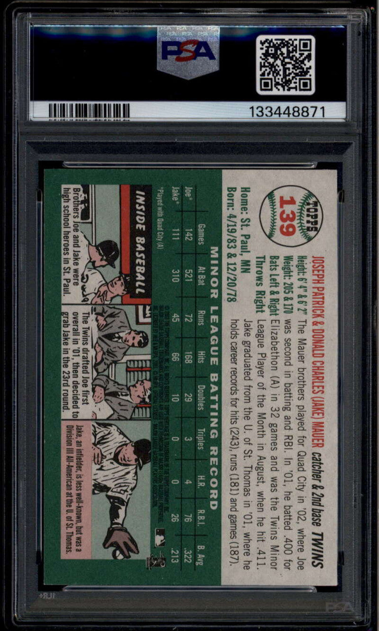 2003 Topps Heritage 139b Mauer Brothers Joe Jake Black SP PSA 8 NM-MT