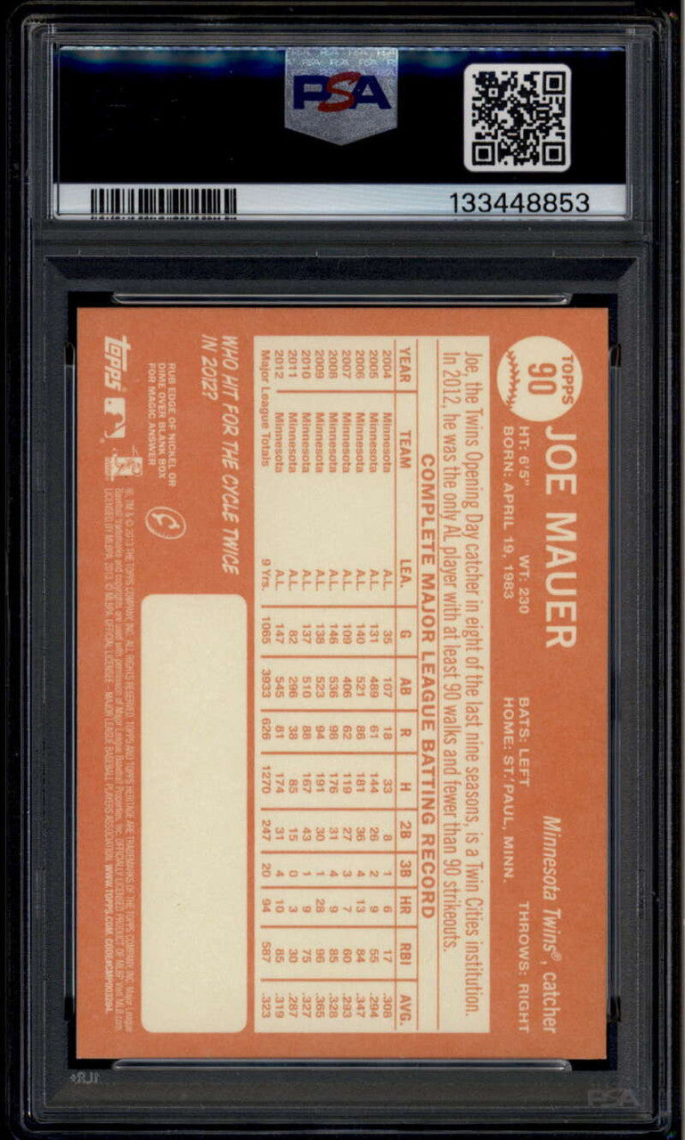 2013 Topps Heritage 90b Joe Mauer Catching Gear Action SP PSA 9 MINT