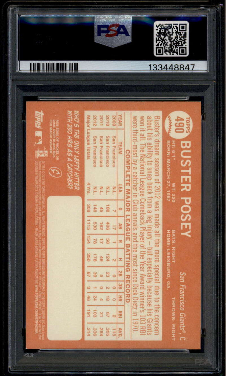 2013 Topps Heritage 490b Buster Posey At Bat Action SP PSA 9 MINT