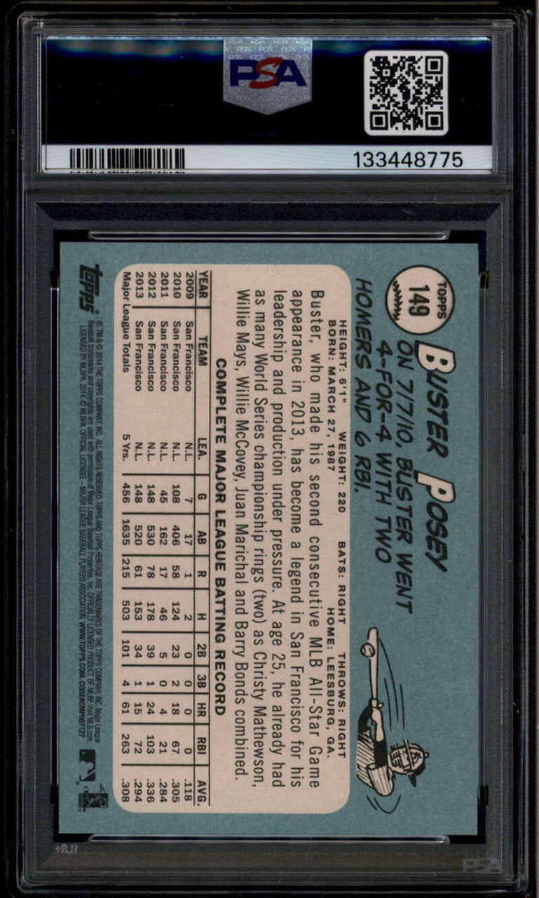 2014 Topps Heritage 149b Buster Posey Cap Logo SP PSA 9 MINT