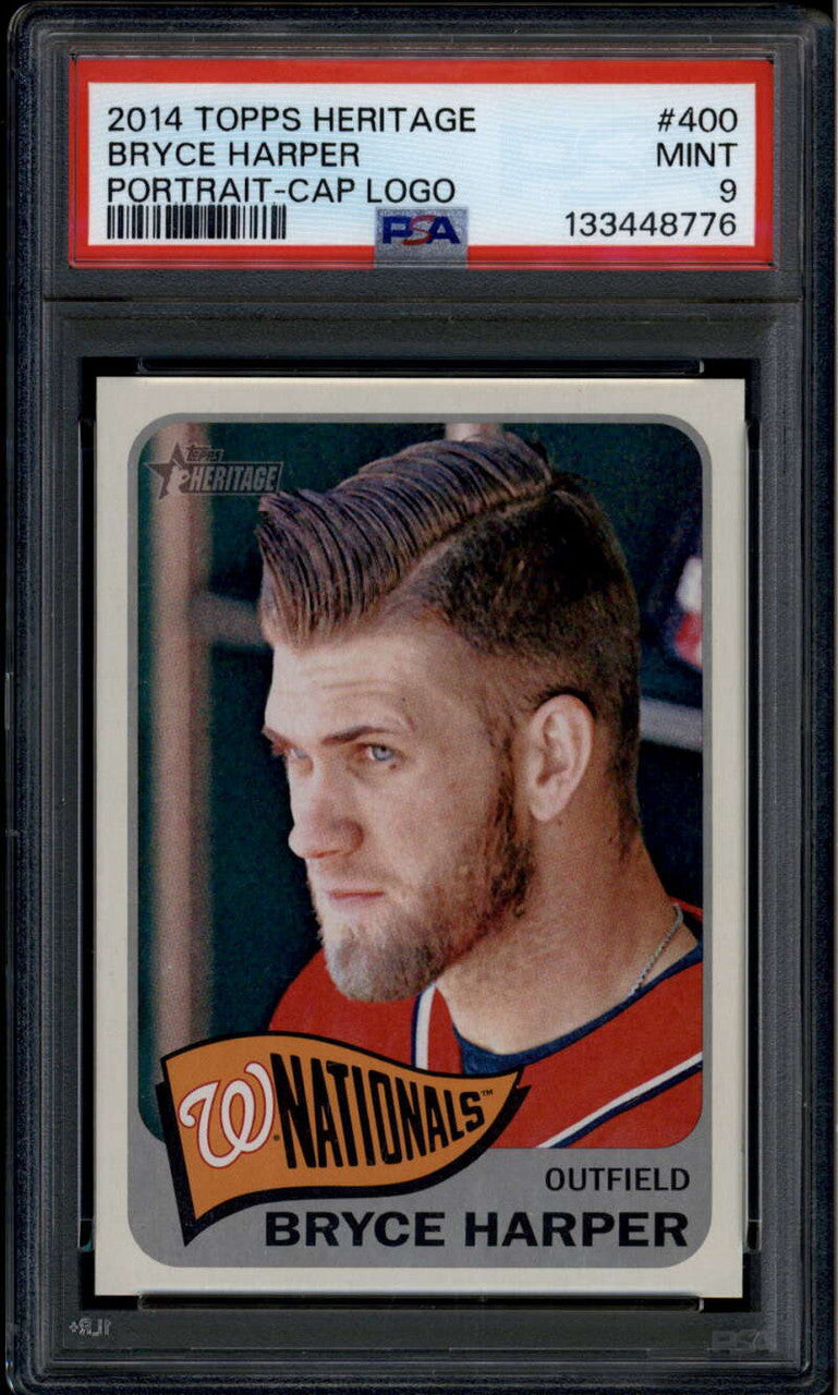 2014 Topps Heritage 400d Bryce Harper Portrait Cap Logo SP PSA 9 MINT