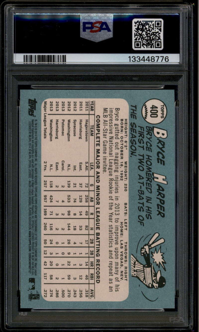 2014 Topps Heritage 400d Bryce Harper Portrait Cap Logo SP PSA 9 MINT