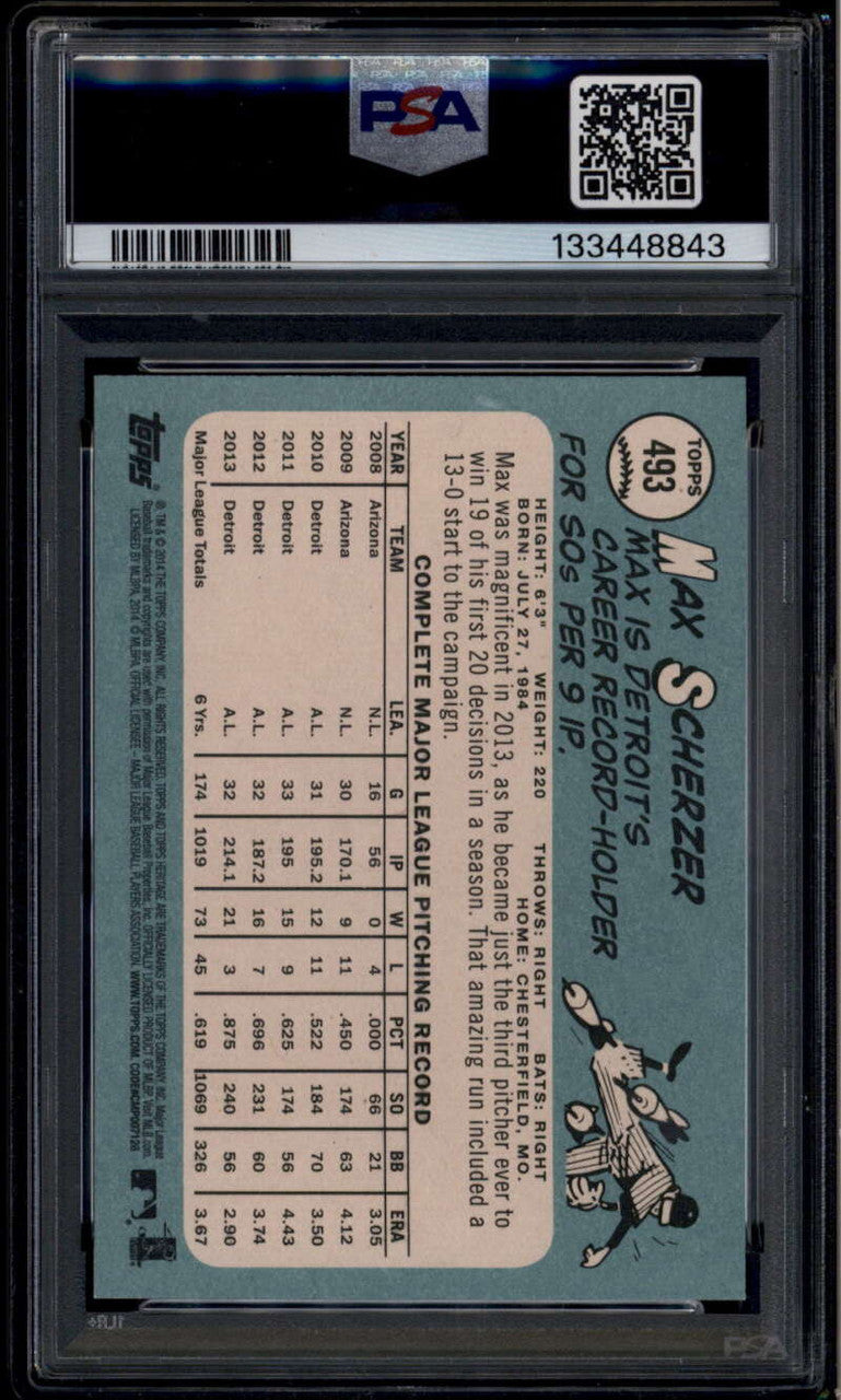 2014 Topps Heritage 493b Max Scherzer Pitching Action SP PSA 9 MINT
