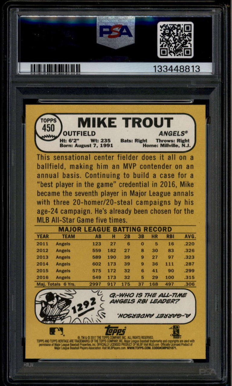 2017 Topps Heritage 450b Mike Trout Action SP PSA 9 MINT