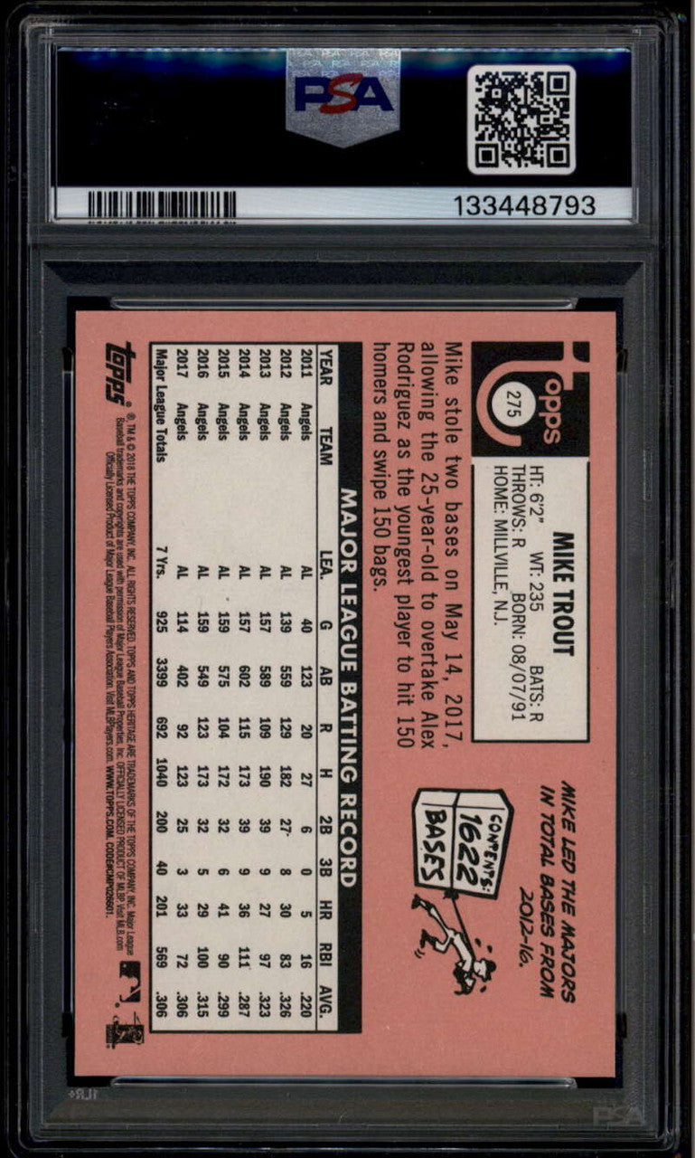 SOLD 175990 2018 Topps Heritage Action Variations 275 Mike Trout PSA 9 MINT