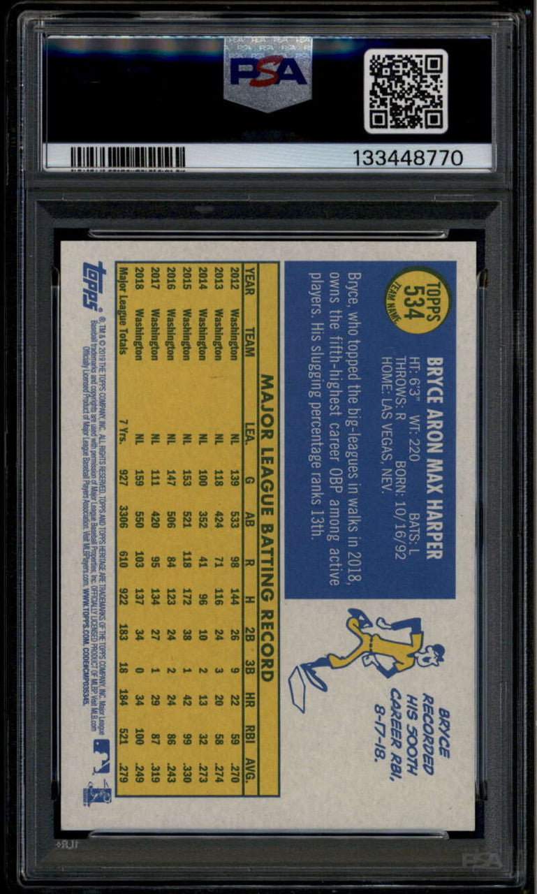2019 Topps Heritage Team Color Swap Variations 534 Bryce Harper SP PSA 9 MINT