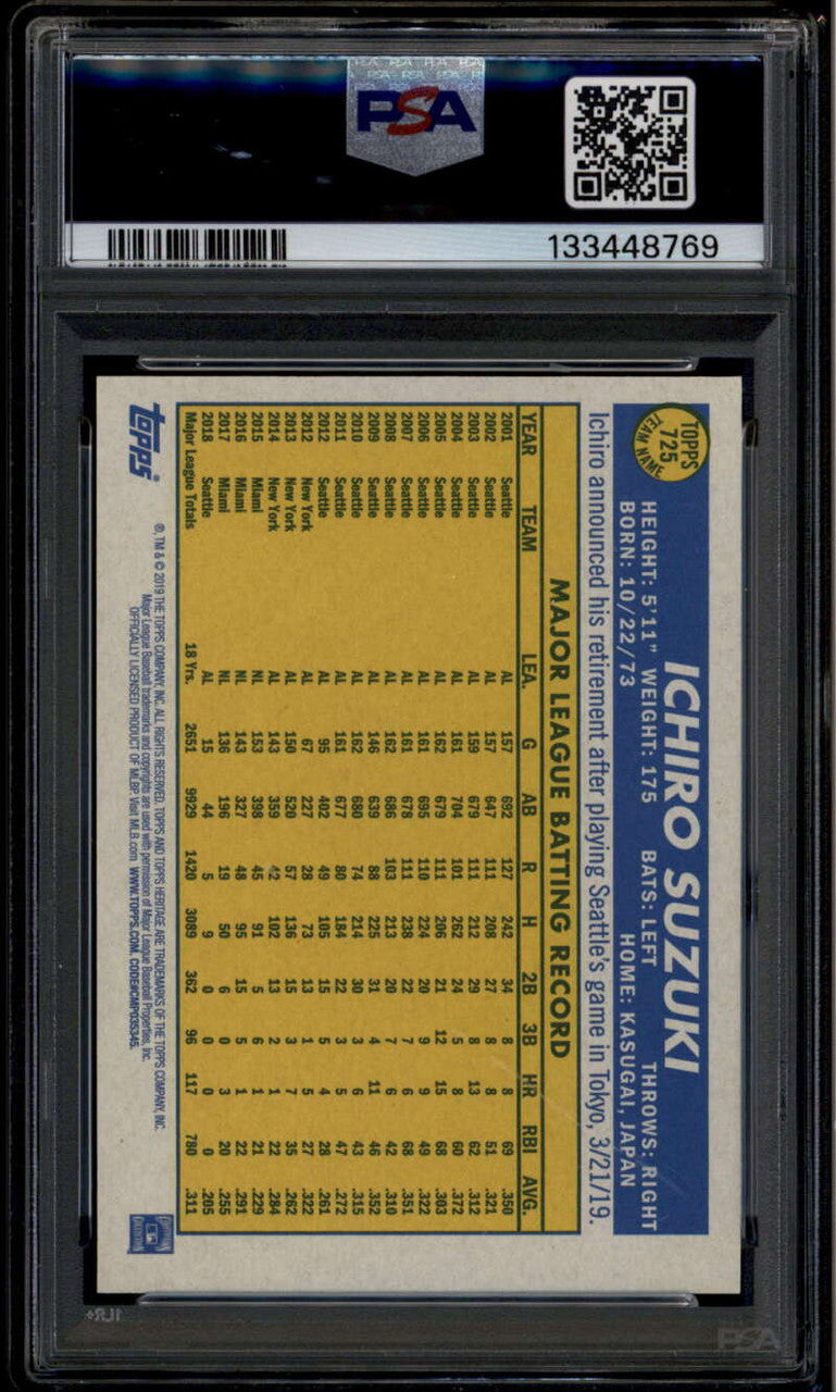 2019 Topps Heritage Team Color Swap Variations 725 Ichiro Suzuki SP PSA 9 MINT