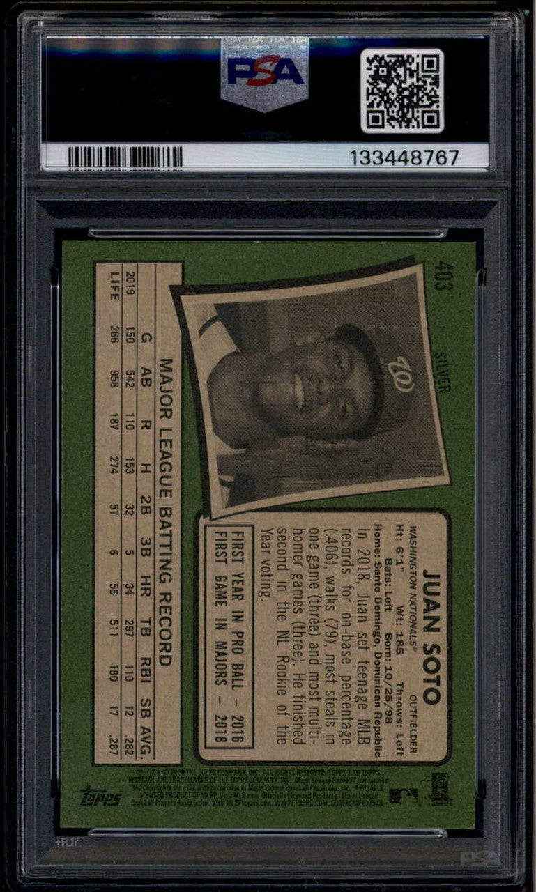 2020 Topps Heritage Silver Team Name Variations 403 Juan Soto SP PSA 9 MINT