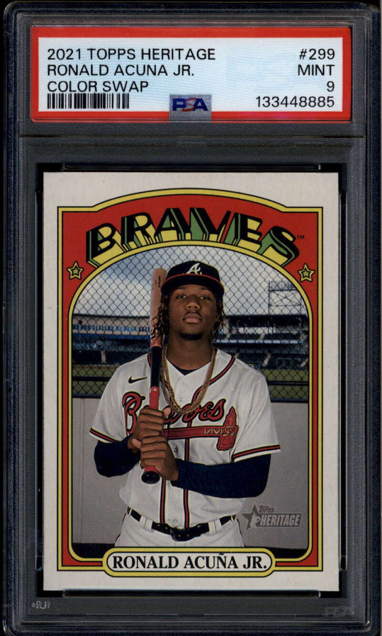 2021 Topps Heritage Team Color Swap Variations 299 Ronald Acuna Jr. SP PSA 9