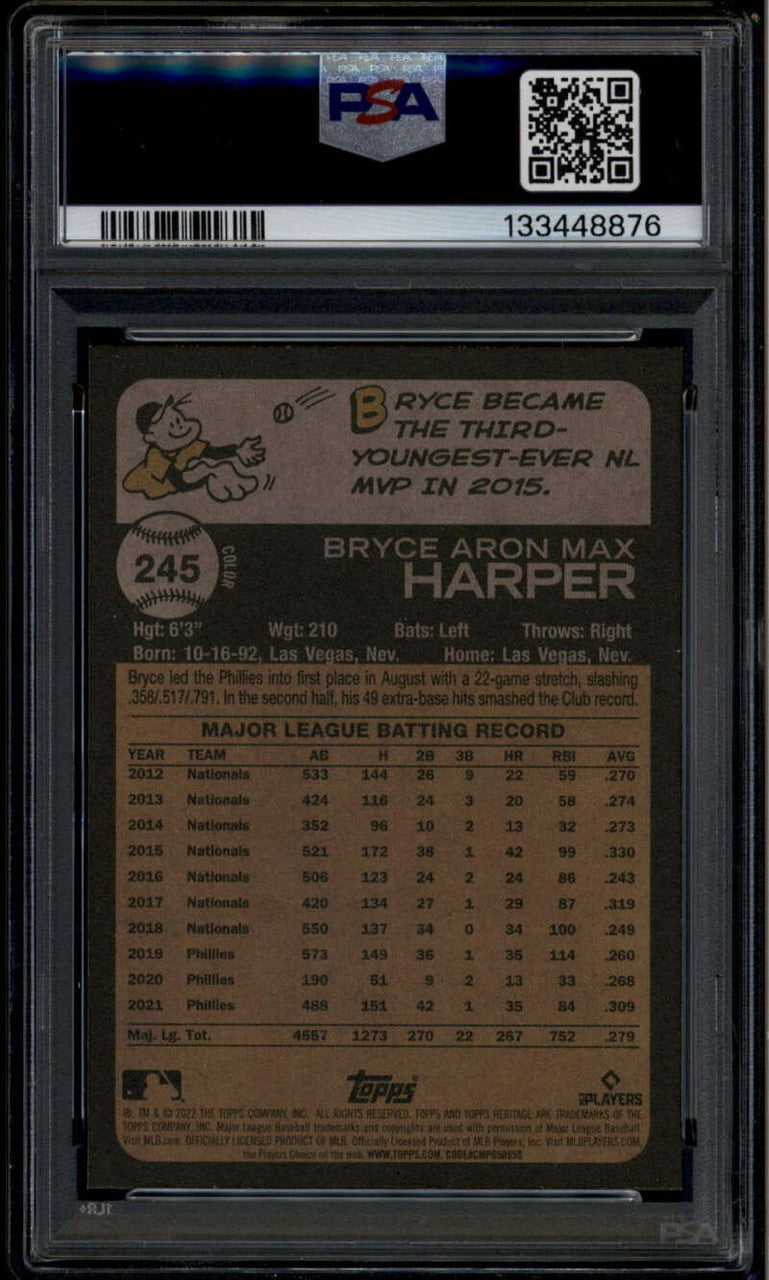 2022 Topps Heritage Team Color Swap Variations 245 Bryce Harper SP PSA 9 MINT