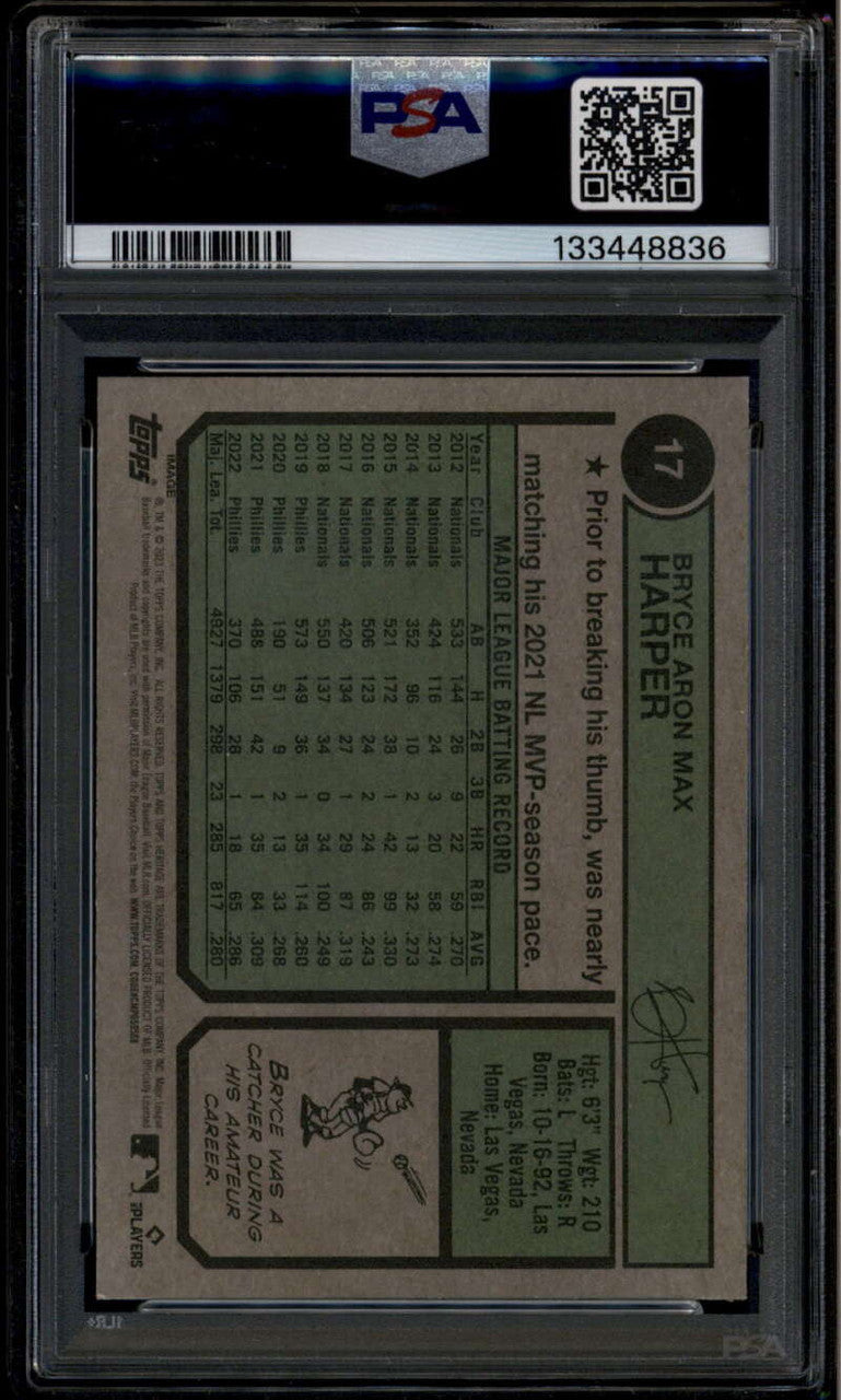 2023 Topps Heritage Image Variations 17 Bryce Harper SP PSA 9 MINT