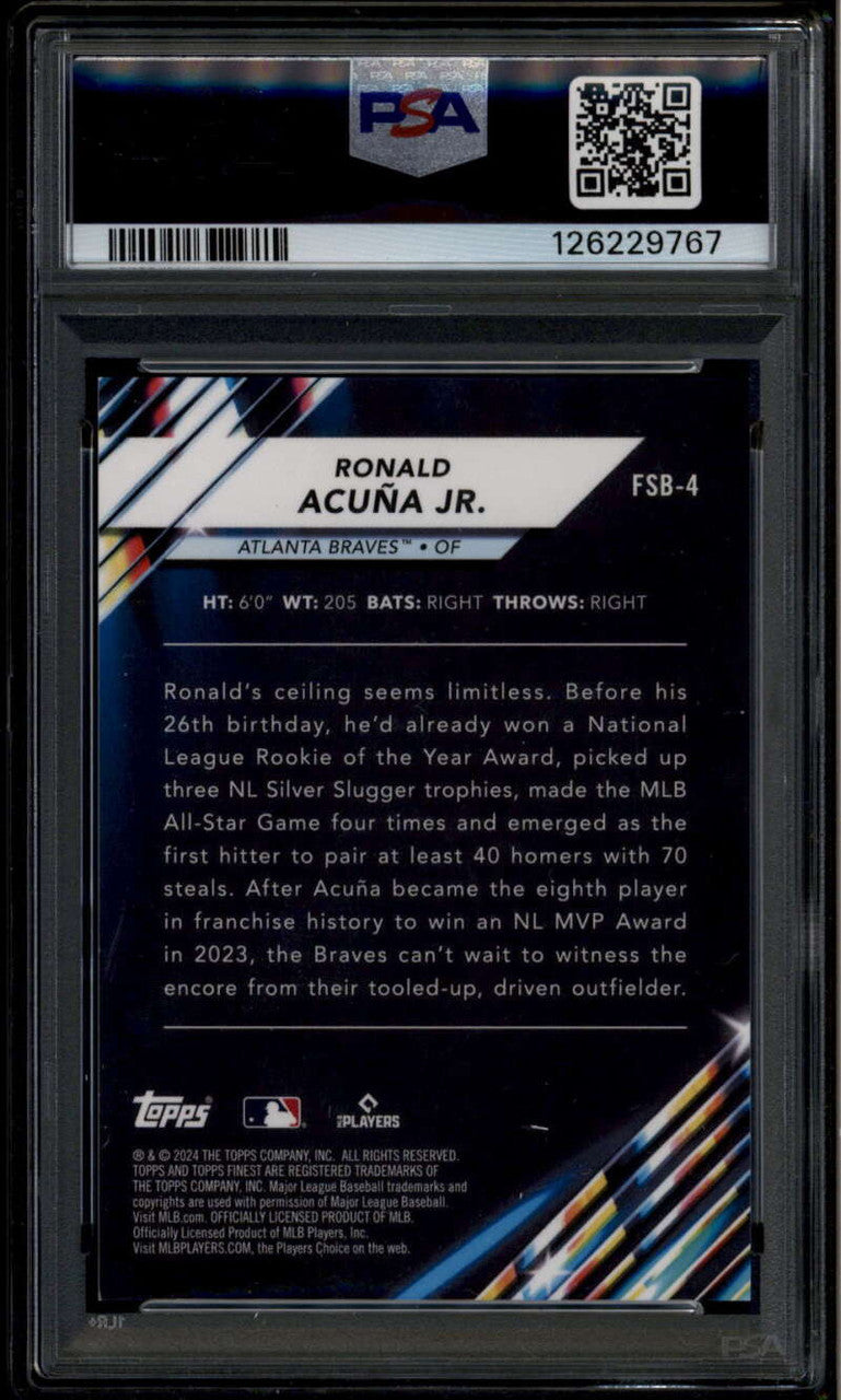 2024 Finest Future So Bright Green Refractor fsb4 Ronald Acuna 65/75 PSA 9 MINT